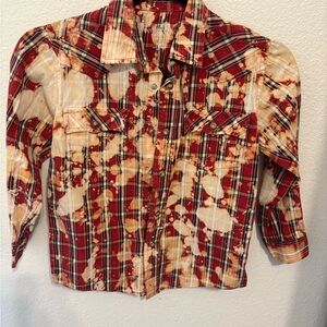 Red and Cream Plaid Button-Up Shirt